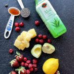 All of the ingredients for strawberry lemonade smoothie | just the recipes, please